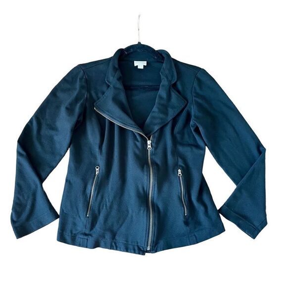 J. Jill black zipper front moto jersey jacket small - Picture 1 of 9